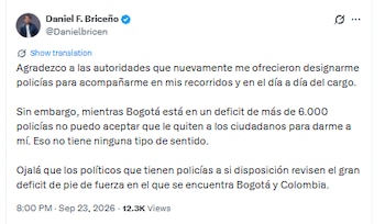 Daniel Briceño no recibirá esquema de seguridad debido al costo de los escoltas - crédito @Danielbricen/X