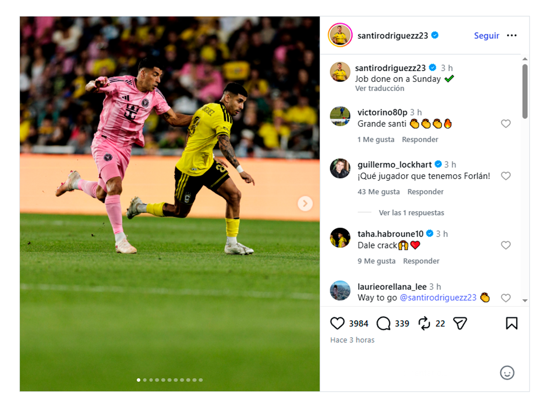 El posteo de Santiago Rodríguez en su cuenta de Instagram (@santirodriguezz23)