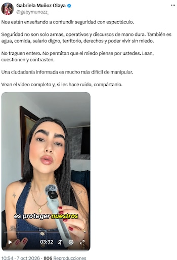 Gabriela Muñoz vinculó la seguridad con el agua, el empleo y la protección ambiental - crédito @gabymunozz_/X