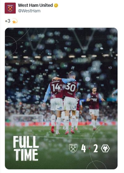 El Wolverhampton vs West Ham en la Championship 2026/27 terminó con un 4-2 a favor de los Hammers, dejando un contraste entre Raúl Jiménez y Edson Álvarez. (X/ @WestHam)