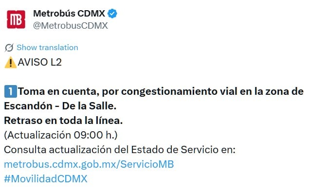 Desenvolvimento atempado das diversas linhas da rede de transportes públicos da capital. (TWMB CDMX)