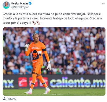 El guardameta tico tuvo sus primeros minutos oficiales con la camiseta de los universitarios. (X/Keylor Navas)