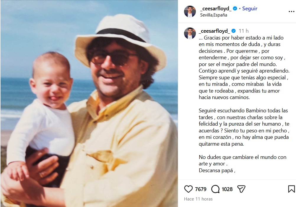 El actor César Vicente confirmó este viernes la muerte de su padre, César Vicente Sanz, en el accidente ferroviario de Urda, Toledo (@_ceesarfloyd_)
