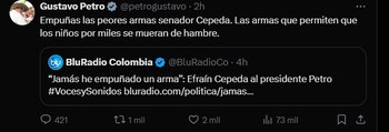 Gustavo Petro aseguró que por culpa de Efraín Cepeda miles de niños en Colombia pasarán hambre - crédito: @petrogustavo/X