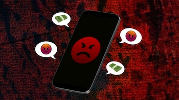 Composición fotográfica de un teléfono móvil y emoticonos