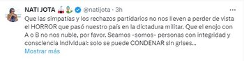 Nati Jota se expresó este