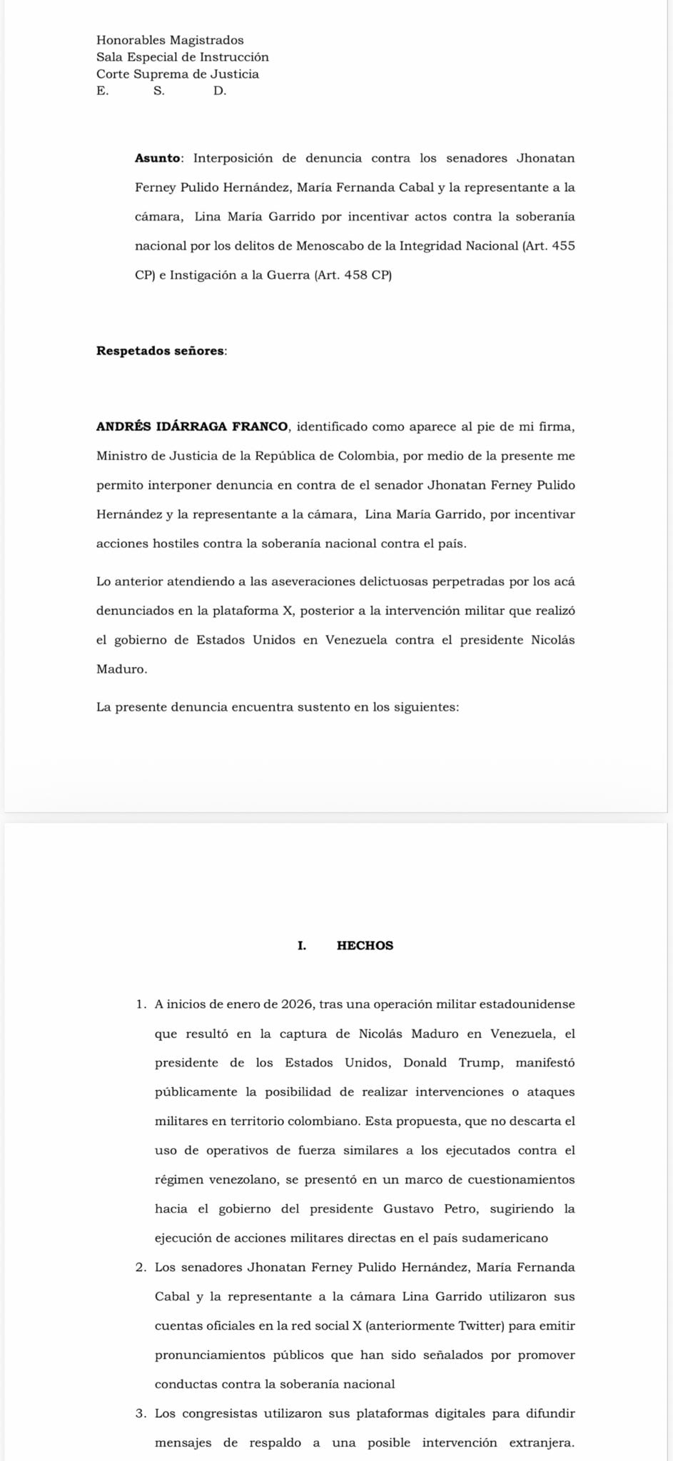 Andrés Idárraga consideró que estas podrían argumentarse como una supuesta posición política u opinión - crédito @Aidarragaf/X