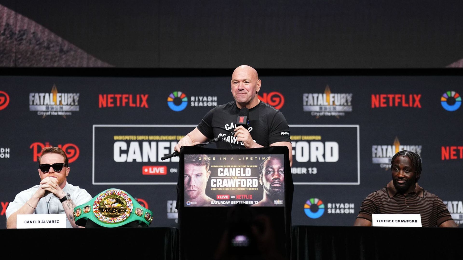 Canelo Álvarez y Terence Crawford pelarán el próximo 13 de septiembre por el campeonato indiscutido de las 168 libras (X@Turki_alalshikh)