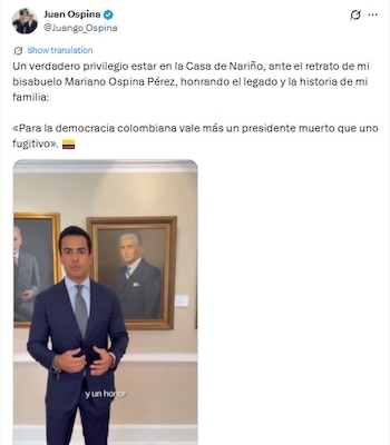 El jurista, bisnieto del expresidente Mariano Ospina Pérez, fundó una firma penalista, ejerció labores gremiales y respaldó al actual jefe de Estado desde España - crédito @Juango_Ospina/X