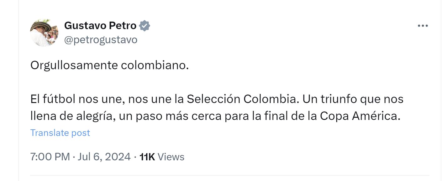 Este fue otro de los pronunciamientos que ha hecho el presidente Gustavo Petro sobre la selección Colombia - crédito @petrogustavo/X