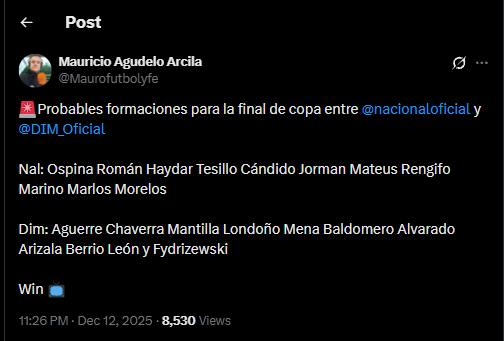 La final de la Copa Colombia se definirá en una nueva edición del clásico paisa-crédito @Maurofutbolyfe/X