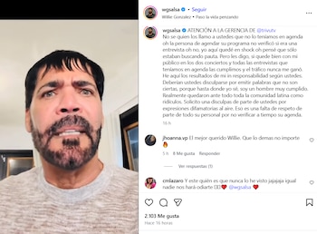 Comunicado de Willie González en Instagram