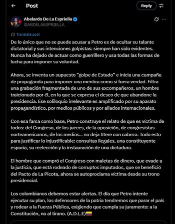 Abelardo De La Espriella arremetió