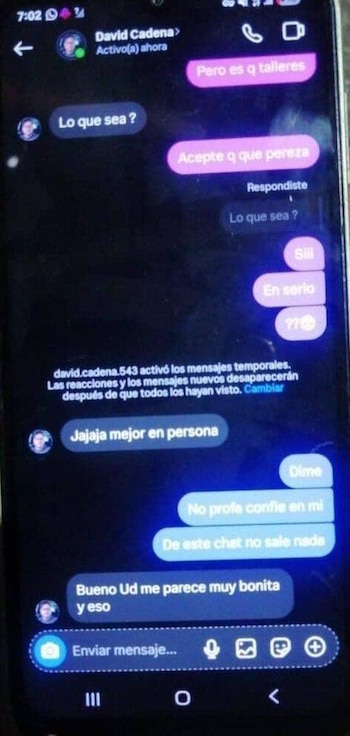 Los mensajes nocturnos y las insinuaciones del profesor fueron fundamentales para que la familia decidiera organizar el operativo de denuncia - crédito Gaceta Informativa / Facebook