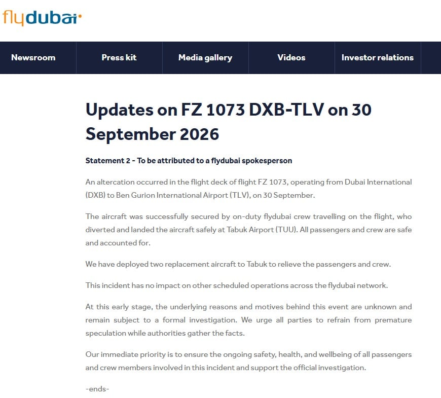El comunicado de Flydubai