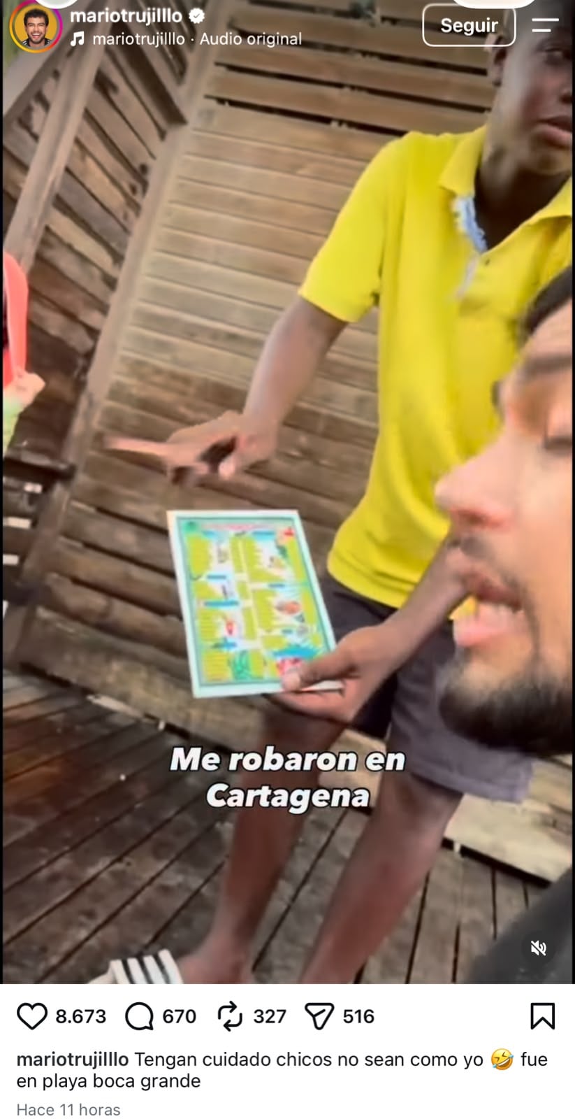 El reclamo de Mario Trujillo tras pagar 100 mil pesos por cada piña colada - crédito mariotrujillo/Instagram
