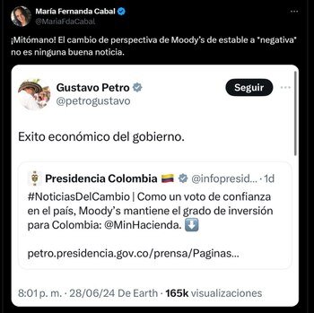 Senadora María Fernanda Cabal tildó