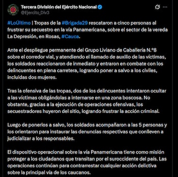 Ejército Nacional - crédito @Ejercito_Div3/X