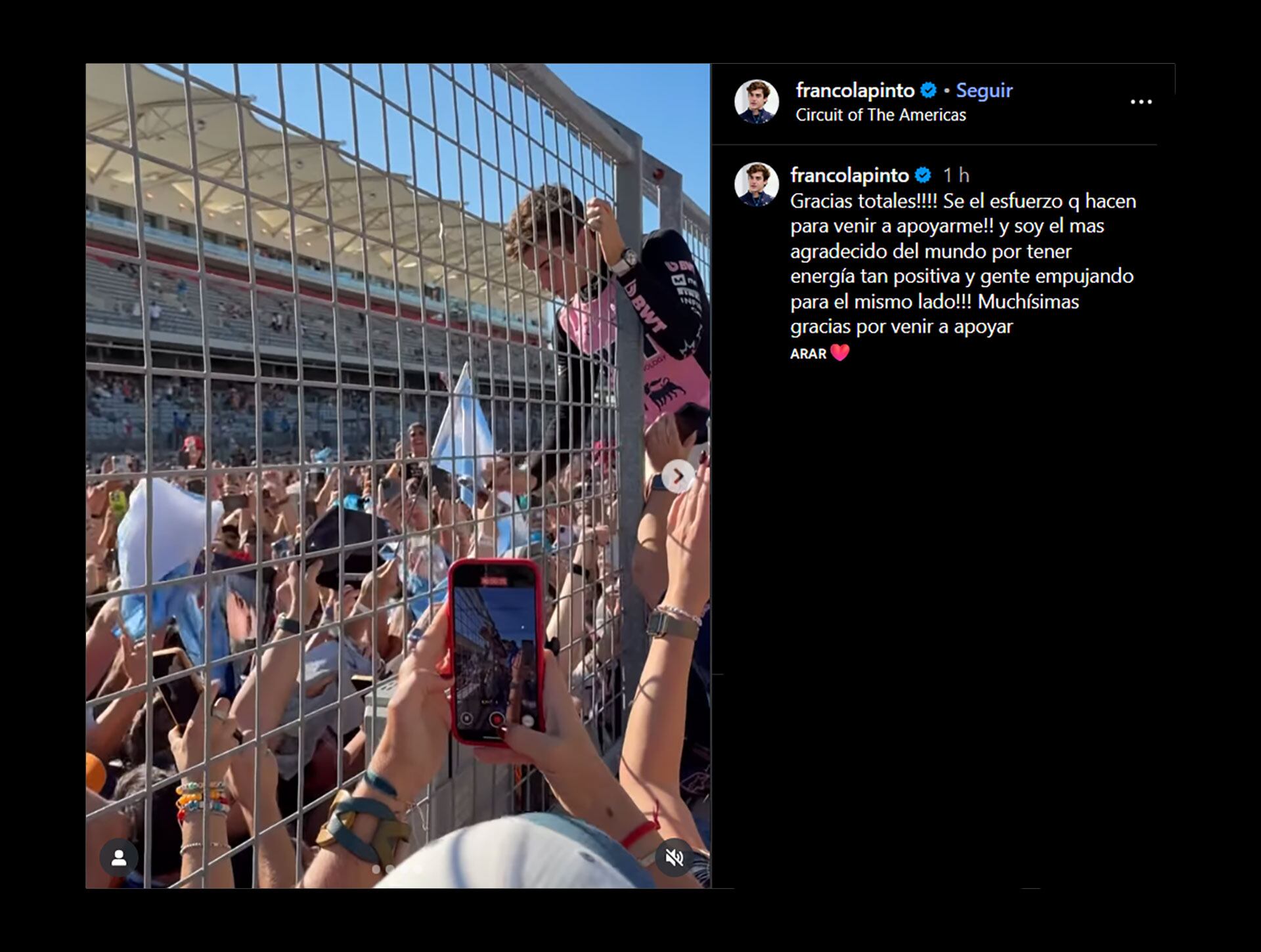 El mensaje especial de Franco Colapinto para sus fans tras el GP de Estados Unidos de F1