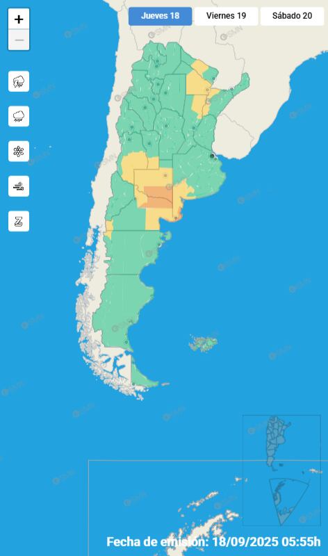 Las alertas por tormentas, lluvias y fuertes vientos en el resto del país.