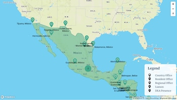 Mapa de la DEA con las ubicaciones de oficinas en territorio mexicano. Crédito: DEA