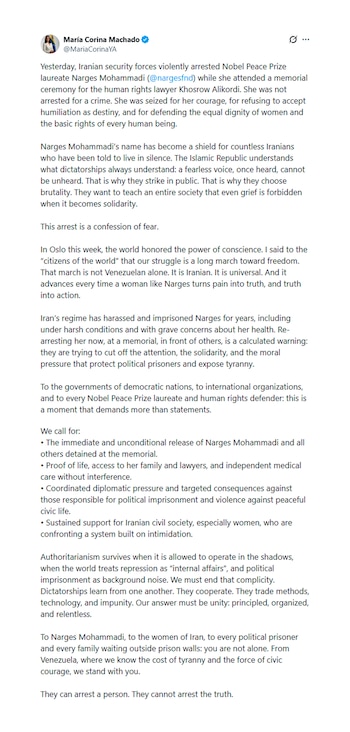 El mensaje de María Corina