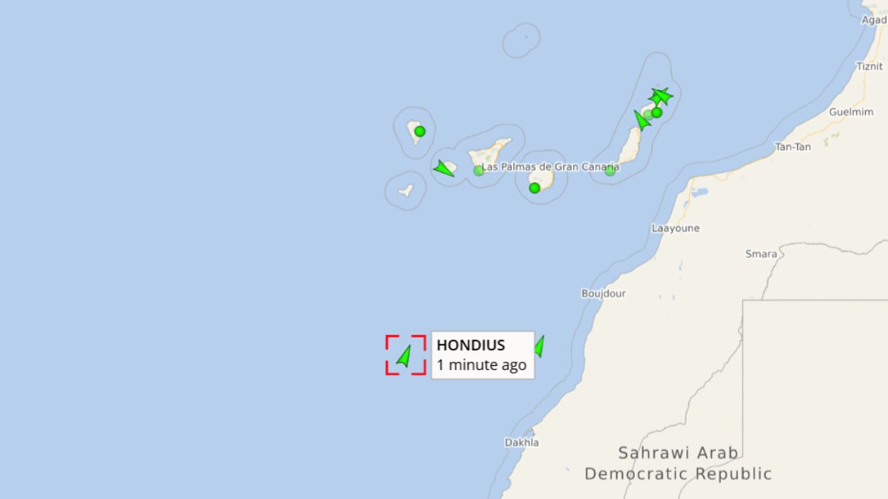 Se prevé que el crucero MV Hondius llegue a Canarias el domingo, posiblemente entre las 03.00 y las 05.00 horas. (VesselFinder)