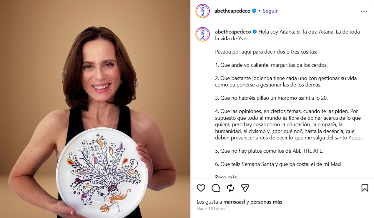 Publicación de @abetheapedeco en Instagram (REDES SOCIALES).