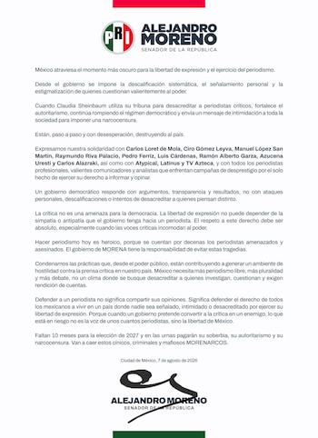 Comunicado Oficial del PRI.