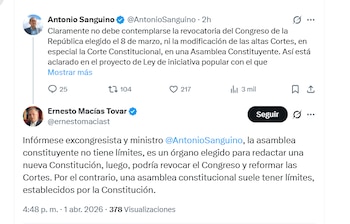 El exsenador Ernesto Macías Tovar aseguró que la asamblea nacional constituyente no tiene límites y permitiría la revocatoria del Congreso - crédito @ernestomaciast/X