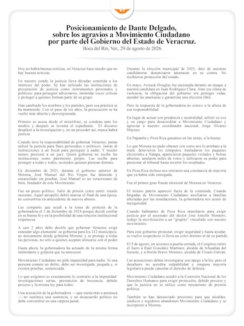 Movimiento Ciudadano acusa persecución política de Rocío Nahle, gobernadora de Veracruz