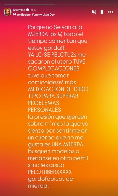 La cantante denunció la gordofobia en redes sociales y cuestionó que su cuerpo se convierta en objeto de discusión