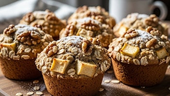 Muffins integrales de avena y manzana: opción rica en fibra y energía para desayunar