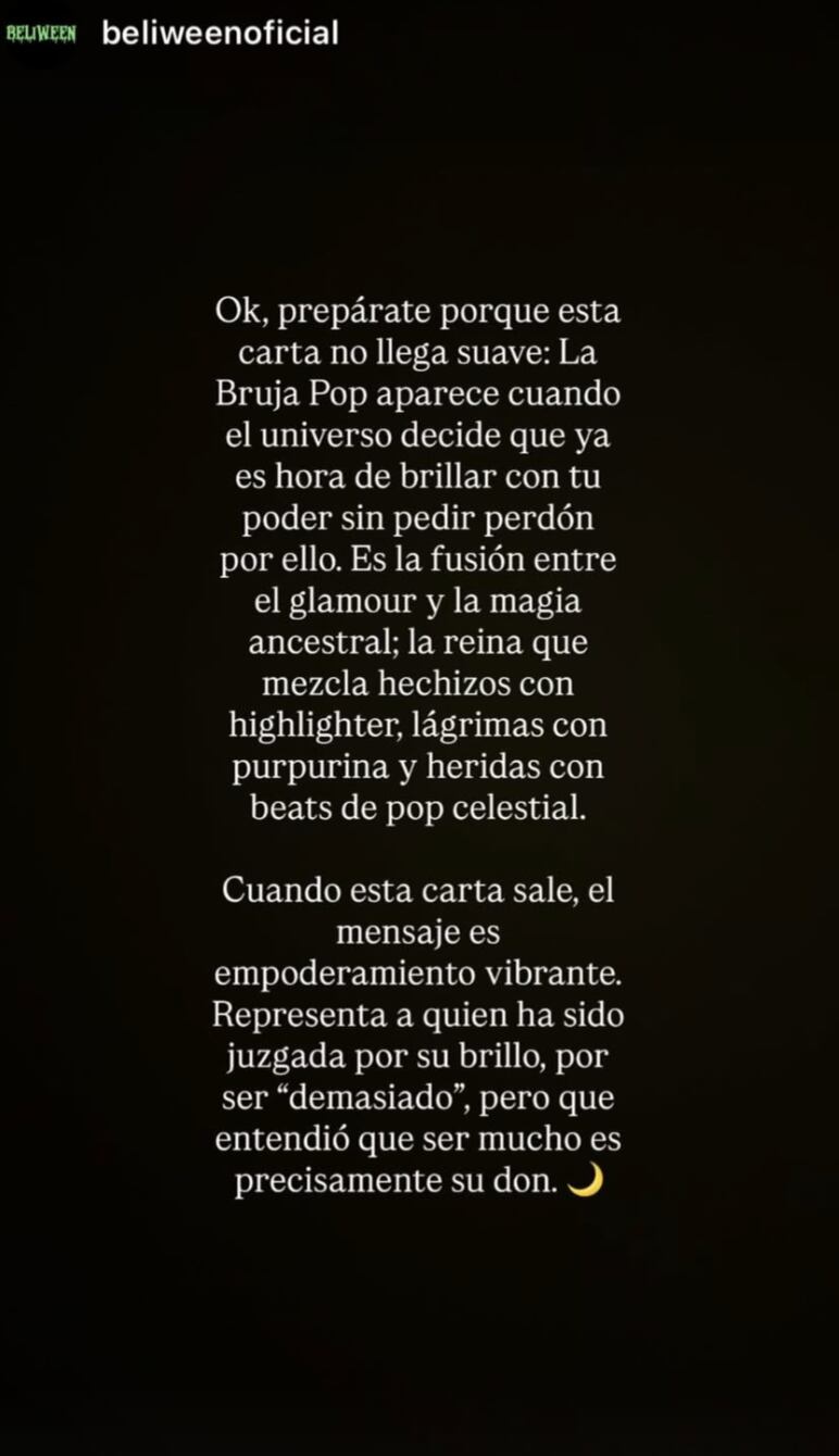 Mensaje de Belinda a través de Beliween.
(Captura de pantalla)