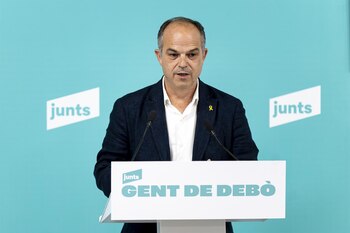 El secretario general de Junts, Jordi Turull, durante una rueda de prensa. (Lorena Sopêna / Europa Press)
