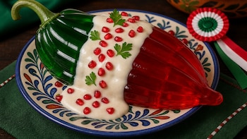 Gelatina patria en forma de chile en nogada: el postre tricolor que roba miradas en septiembre