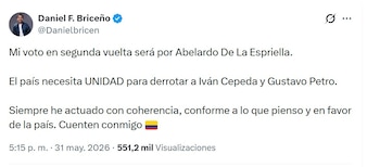 El electo congresista Daniel Briceño señaló que apoyará a Abelardo de la Espriella - crédito @Danielbricen/X