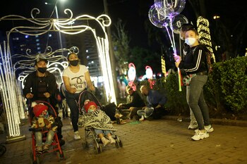 A family wearing face masks