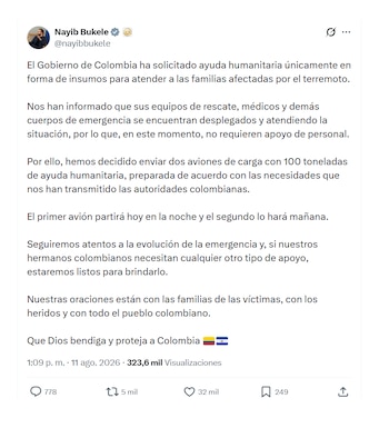 Nayib Bukele confirmó ayuda a Colombia