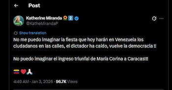 Katherine Miranda celebró la captura