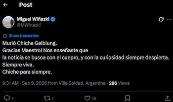 Miguel Wiñazki le dedicó unas palabras de despedida al comunicador (X)