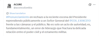 A Acore e várias organizações de oficiais militares reformados emitiram um comunicado que descreveu a divisão como