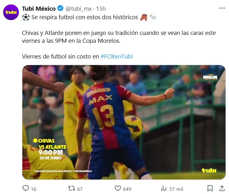 Señales de transmisión para la Copa Morelos. (X/Tubi México)