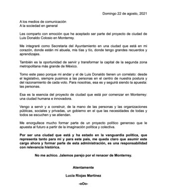 Lucía pidió "jalar parejo" por