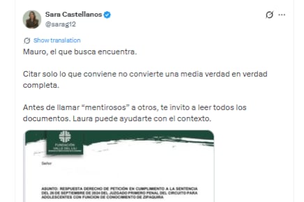 Sara Castellanos recordó que la Fundación Valle de Lili reconoció hacer tratamientos de reafirmación de género en menores de edad - crédito @sarag12/X
