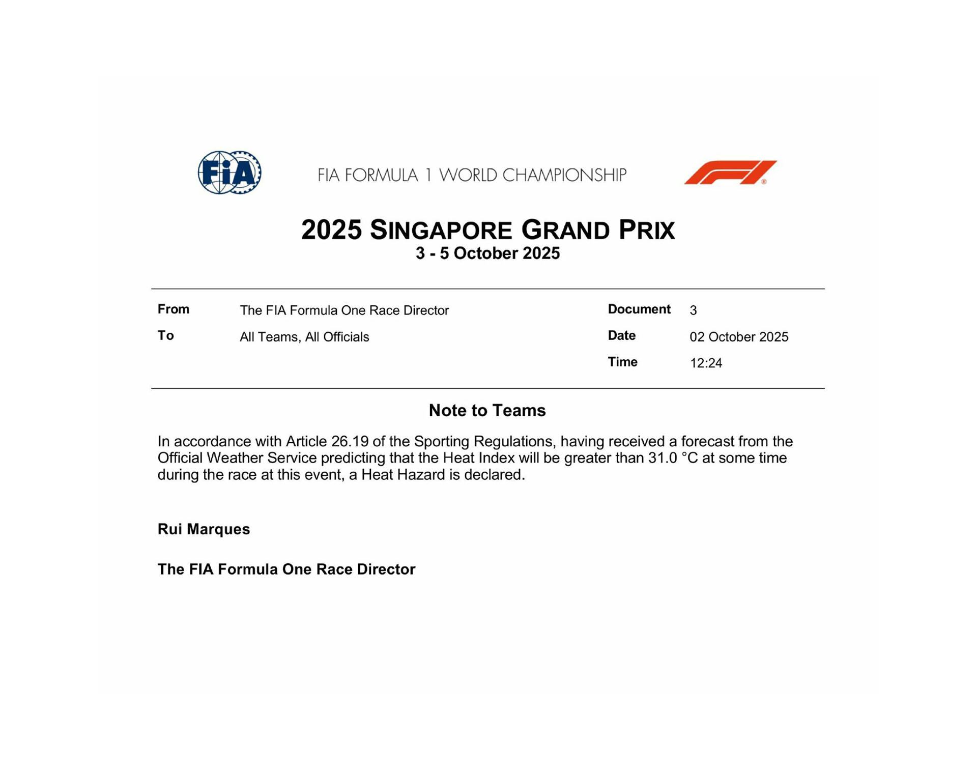 El comunicado de FIA sobre el riesgo de