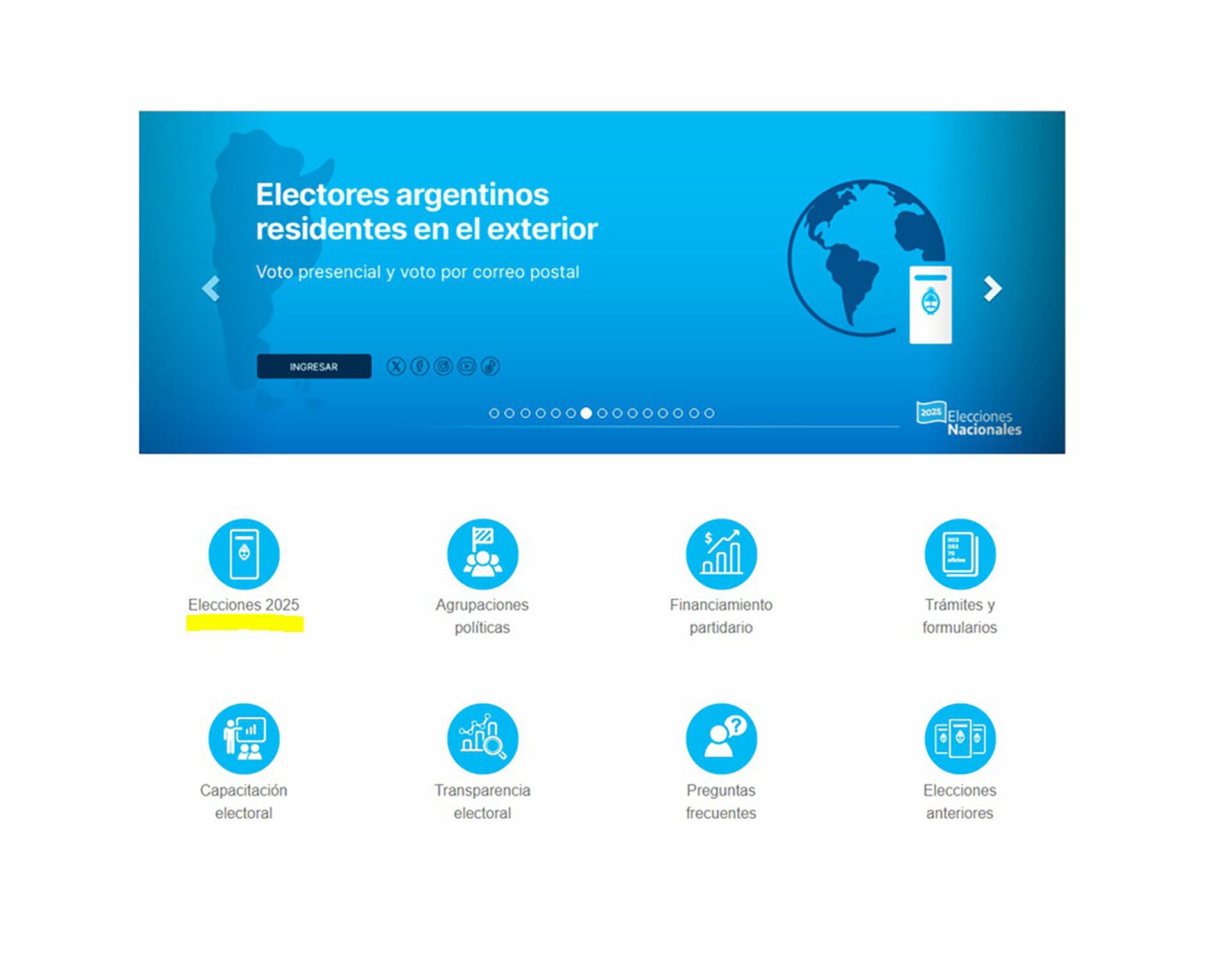 Captura del sitio oficial de la CNE. Primero se debe ingresar a