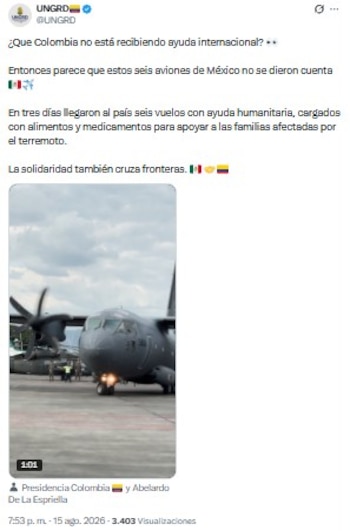 El mensaje difundido por la Ungrd aludiendo a la polémica con México desató reacciones encontradas en redes sociales - crédito @ungrd/X