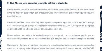 Alianza Lima suspendió la Noche