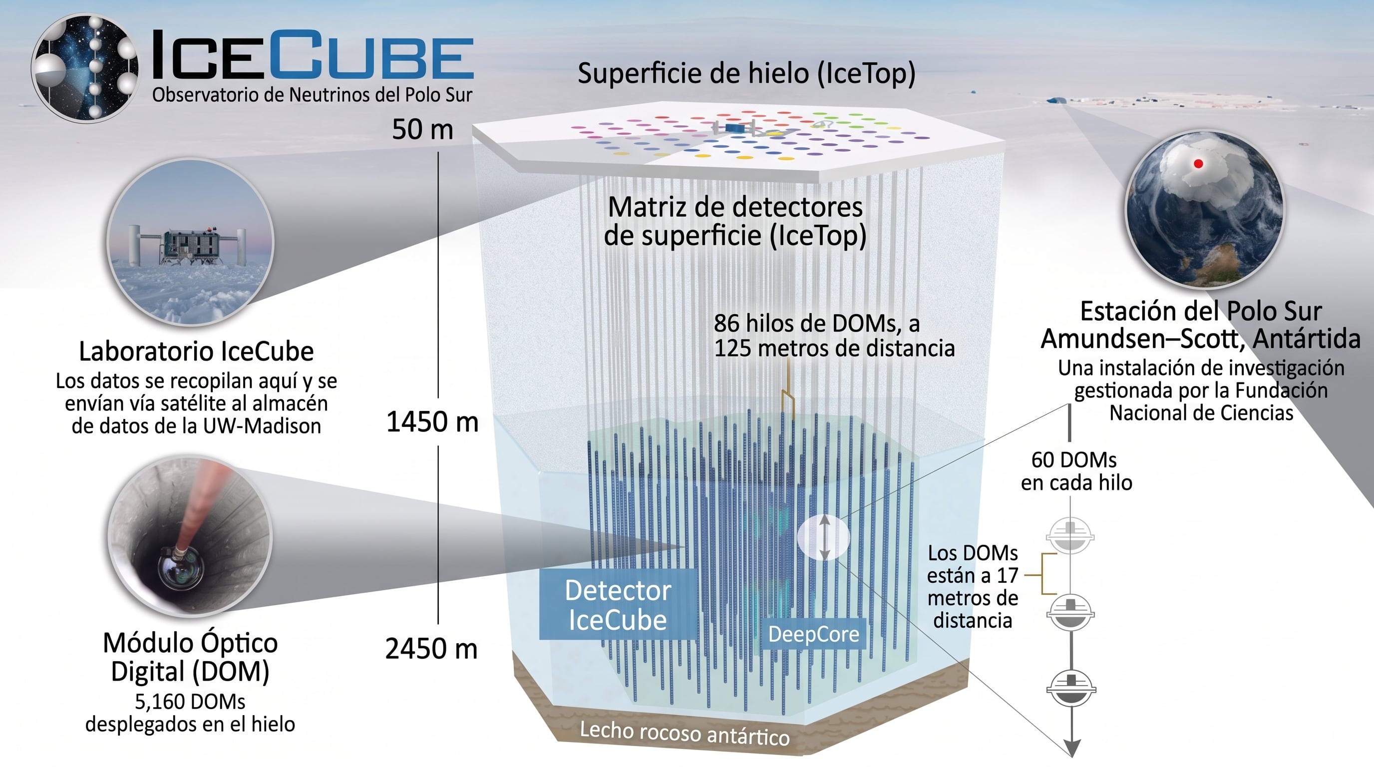 Los neutrinos son partículas elementales que atraviesan la Tierra y la materia casi sin dejar señales. (IceCube)